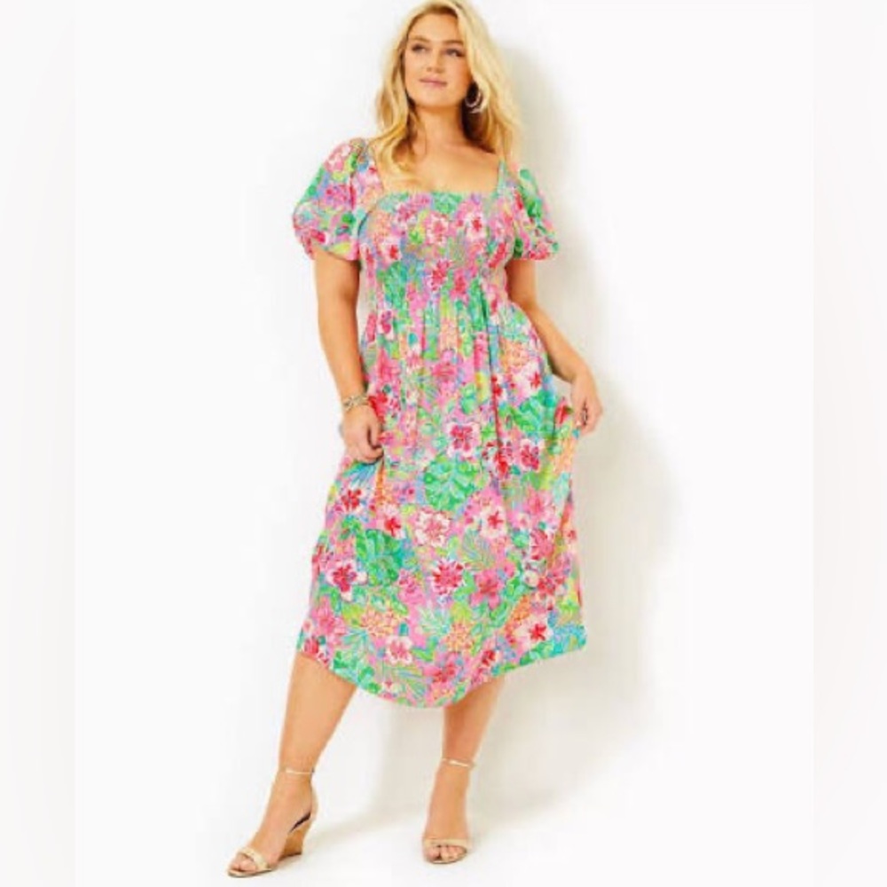 NWT Lilly Pulitzer Selah Midi Dress Multi Journey to the Jungle Large